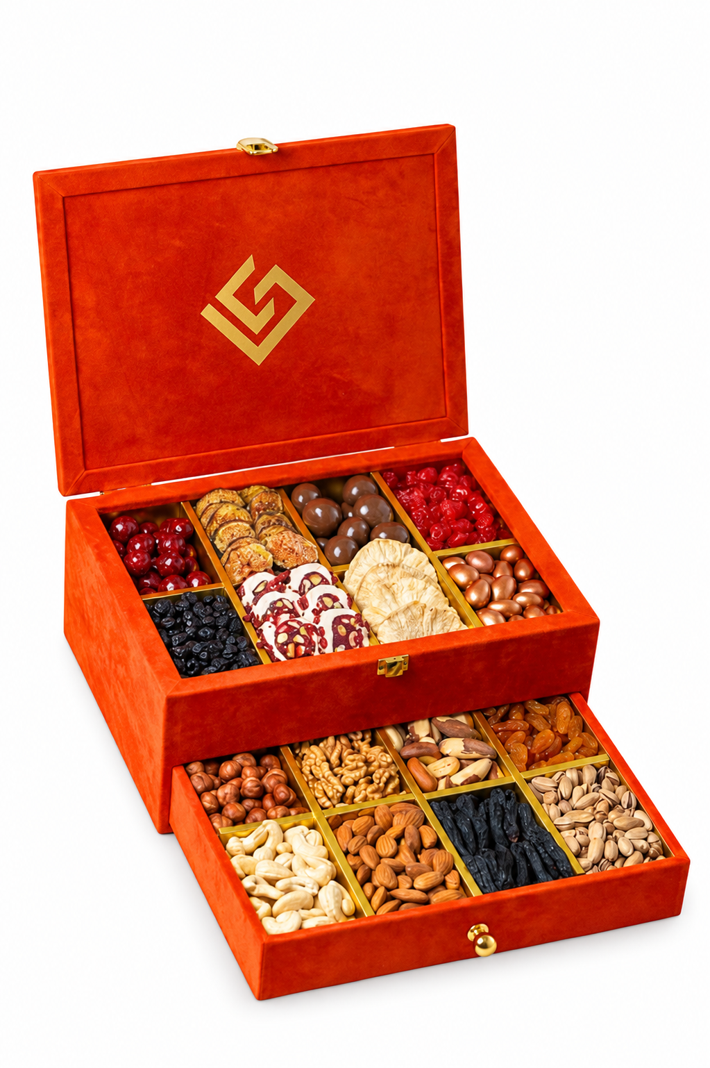 2 mərtəbəli məxmər üzlüklü premium qutu